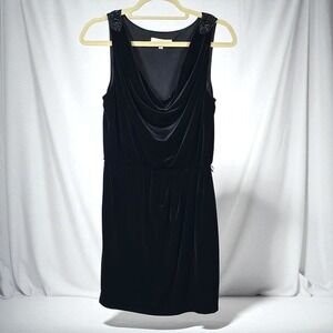 Aidan Mattox Velvet Dress Woman‎ 6 Black Beaded Shoulders Lined Party Cocktail